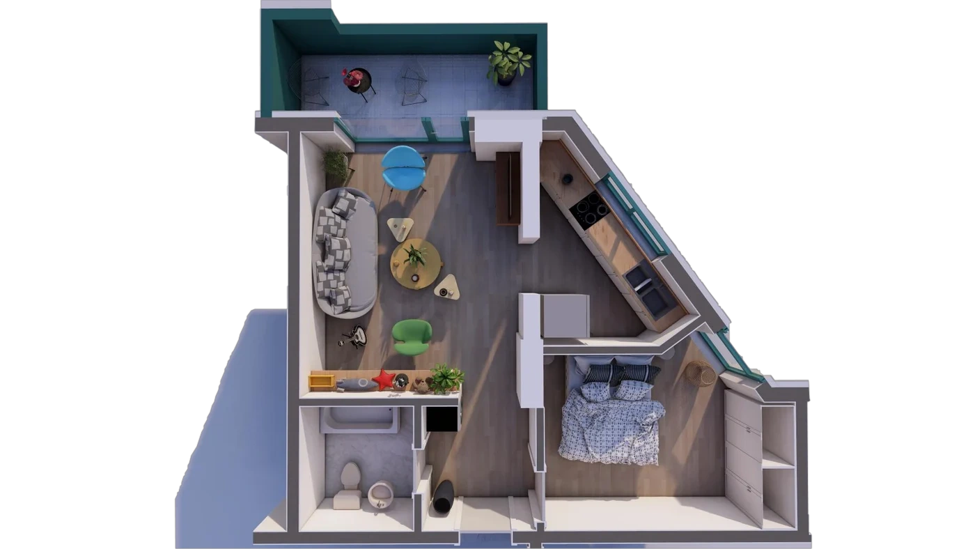 Plan 2 camere C1 / 80